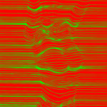 Distorted illusion art with zigzag glitch patterns in monochrome.