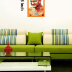 Spiritual artwork of Acharya Vidyasagar Ji with calm expression and saffron attire