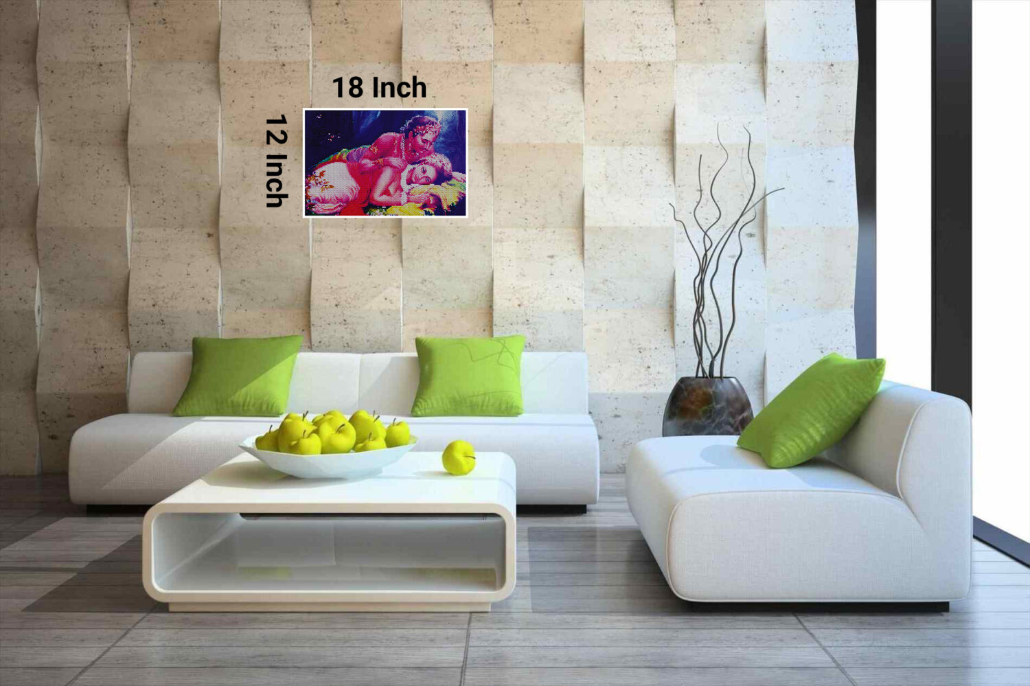 Distance illusion art of Dushyant and Shakuntala hidden in forest landscape elements.