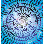 Abstract ocean wave pattern with flowing lines in blue tones