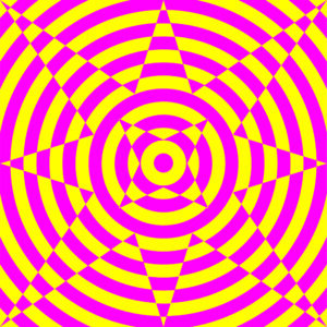 Fractal illusion art print with geometric spiral patterns in black and white.