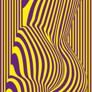 Black spiral illusion art print with radiating echoed lines.