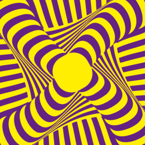 3D sphere optical illusion art with gradient curve lines.