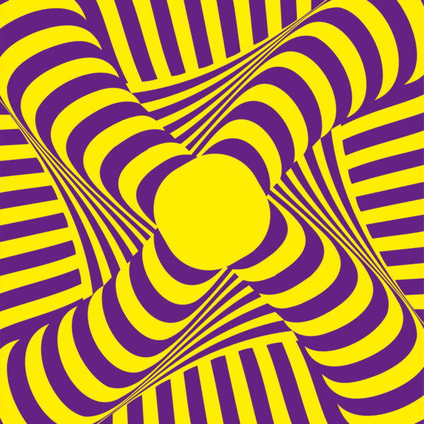 3D sphere optical illusion art with gradient curve lines.