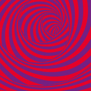 Black and white illusion vortex wall art creating a twisting effect.
